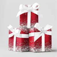 Silver Glitter and Bright Red Ombre Foil Wrapping Paper Sheets