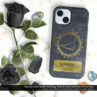 Capricorn Dark Zodiac Astrology: Black & Gold iPhone 16 Case