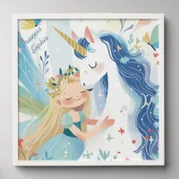 Fairy Forest Girl And Her White Unicorn  Peel And Stick Photo Tile