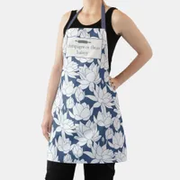 Custom Bakery Name Blue Lotus Print Chef or Staff Apron