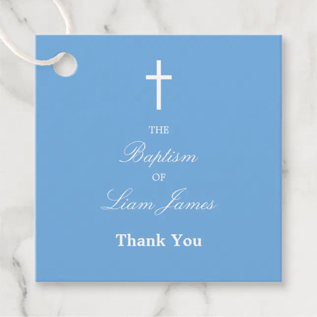 Stylish Blue Baptism Thank You Favor Tags