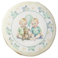 Watercolor Twin Boys Baby Shower Sugar Cookie