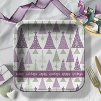 Purple Green Christmas Merry Pattern#25 ID1009 Paper Plates