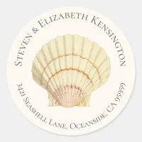 Vintage Scallop Single Seashell Address Classic Round Sticker