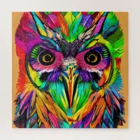 Owl with Colorful Feathers Quirky AI Art Jigsaw Puzzle