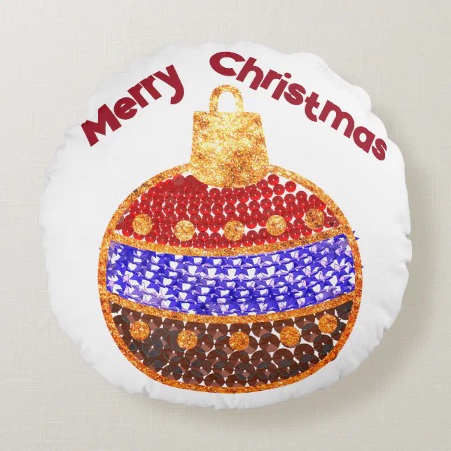 Merry Christmas - shining bauble with sequins Round Pillow
