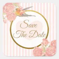 Save the Date Pink vintage Bird Wedding Sticker