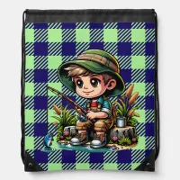 Little Boy Fishing Personalized Drawstring Bag