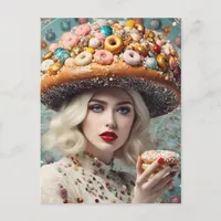 Blond Woman On Planet Doughnuts Fantasy Postcard