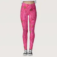 Fuchsia colored poinsettias, floral pattern leggings