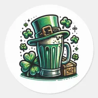 Green Beer and Leprechaun Hat Classic Round Sticker