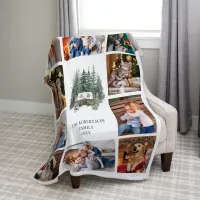 Christmas Woodland Rustic Family 10 Photo Collage Fleece Blanket