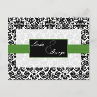 green  damask  Wedding rsvp card