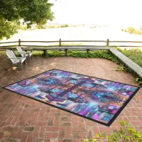 Vibrant Neon Cyberpunk Cityscape Fantasy | Outdoor Rug