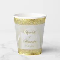 Elegant White Rose with Gold Lace Paper Cup