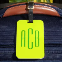 Vivid Lemon Lime Vertical Three Letter Monogram Luggage Tag