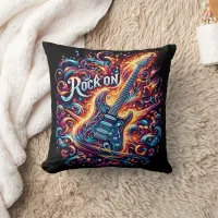 Electric guitar with vibrant swirls throw pillow