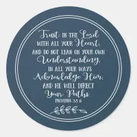Rustic Blue Bible Verse Christian Typography Classic Round Sticker