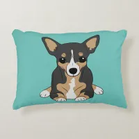 Chihuahuas: Cute Tri-Color Chihuahua Light Teal Accent Pillow