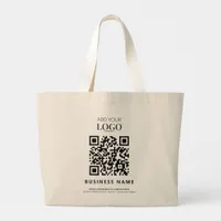 Modern Custom Busines Logo Promotional QR Code Large Tote Bag