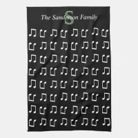 Monogram Black White Musical Note Music Kitchen Towel