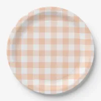 Pastel Peach Gingham Plaid Pattern Paper Plates