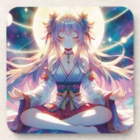 Namaste Anime Girl Meditating Beverage Coaster