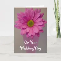 Pink Gerber Daisy in Vase Wedding Day Card