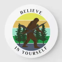 Believe in Yourself | Vintage Sunset Bigfoot   Large Clock