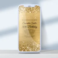 Glittery Brushed Gold Foil 50th Birthday Invitation