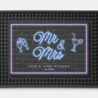 Neon Mr & Mrs Cocktails Blue/Violet ID972      Bar Mat