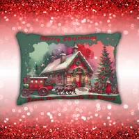 Monogram Festive Vintage Christmas on green | Accent Pillow