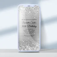 Glittery Brushed Silver Foil 50th Birthday Invitation