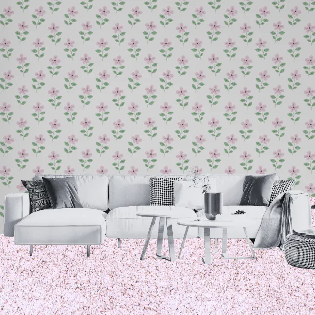 Vintage Pink Flowers Traditional Floral Pattern Wallpaper