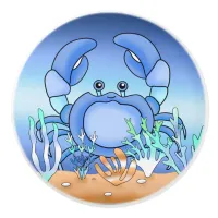 Cute Blue Crab Nautical Beach House Ceramic Knob