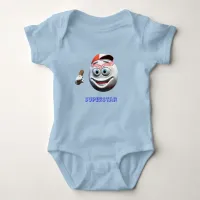 Funny Cartoon Baseball with Bat Baby Bodysuit