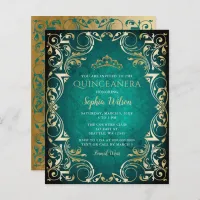 Budget Green Gold Tiara Quincea&#241;era Invitation