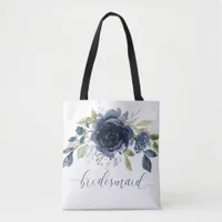 Bridesmaid Gift Wedding Party Navy Blue Silver Tote Bag