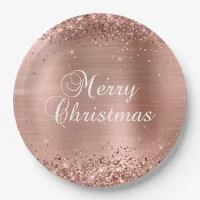 Glittery Rose Gold Foil Merry Christmas Paper Plates