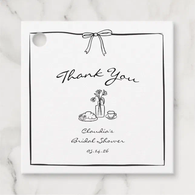 Timeless Hand-Drawn Bridal Shower Chic Thank You  Favor Tags