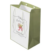 Watercolor Flowers Bow Green Bridal Shower  Medium Gift Bag