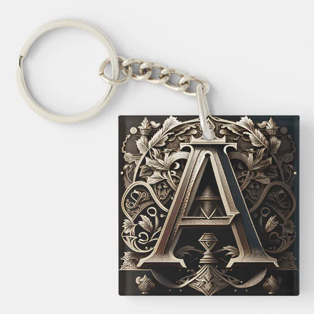 Medieval Ornamental Floral Letter A  Keychain