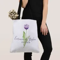 Minimalist Deep Purple Single Tulip Wedding Tote Bag