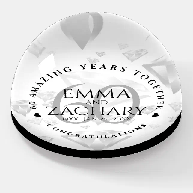 Elegant 60th Diamond Wedding Anniversary Paperweight