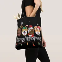 Merry Woofmas Typography Tote Bag