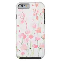 Soft Delicate Pink and Green Watercolor Flowers Tough iPhone 6 Case