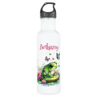 Personalized Frog, Flowers and Butterflies Stainless Steel Water Bottle