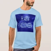 Nighttime Blue Happy Halloween Text Mens T-Shirt