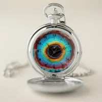 Ethereal Cosmic Eye Monogram Vibrant Abstract Art Pocket Watch