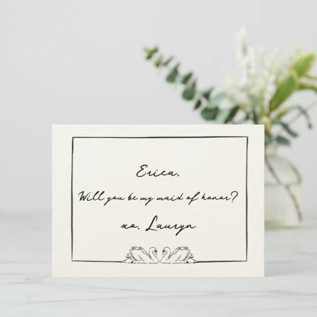 Chic Swan Aesthetic Maid of Honor Proposal Card